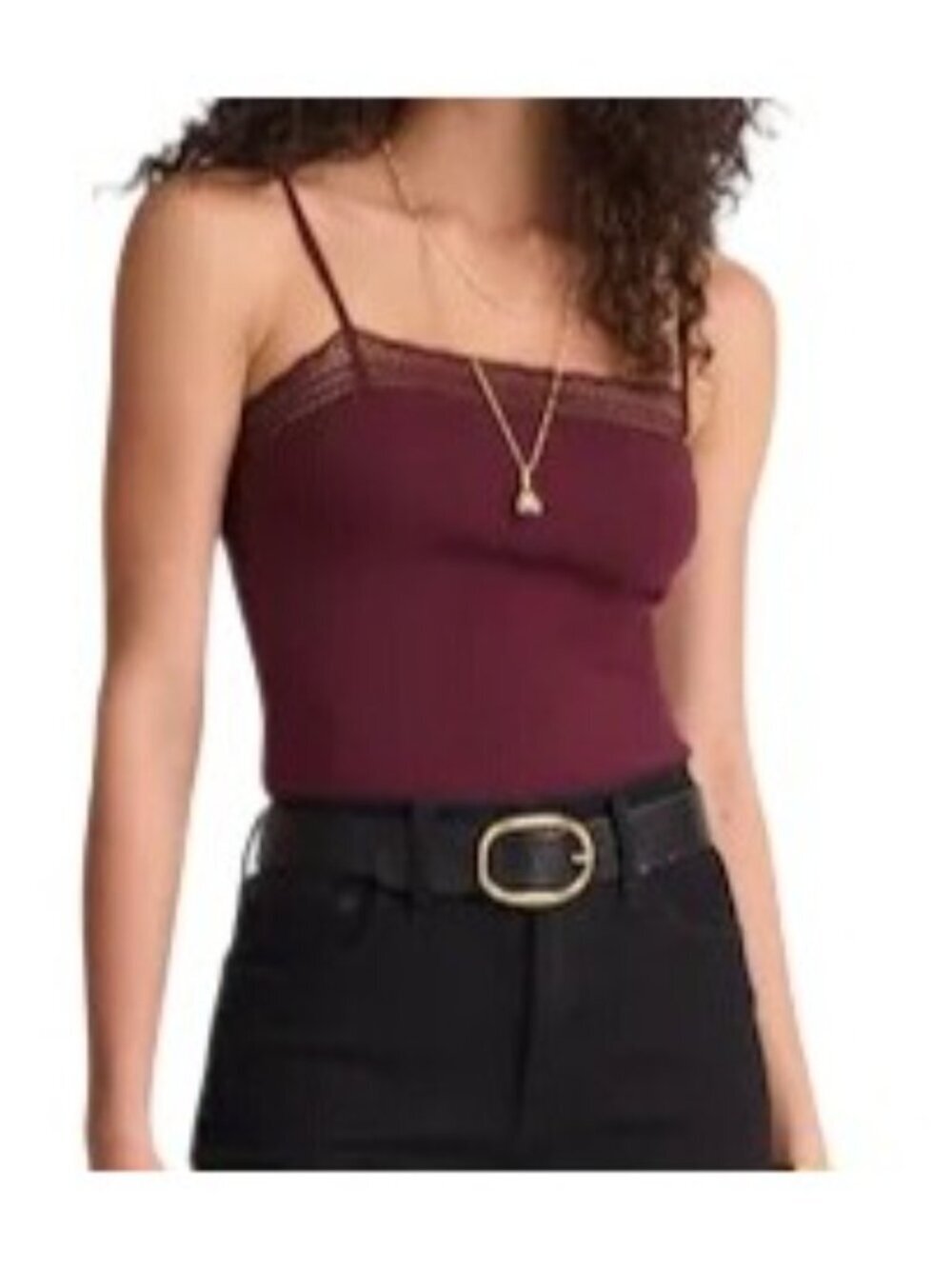 Madewell Women Lace-Trim Square-Neck Tank~Size M~Dark Pomegranate Cami NWT L7 19 - Picture 2 of 9